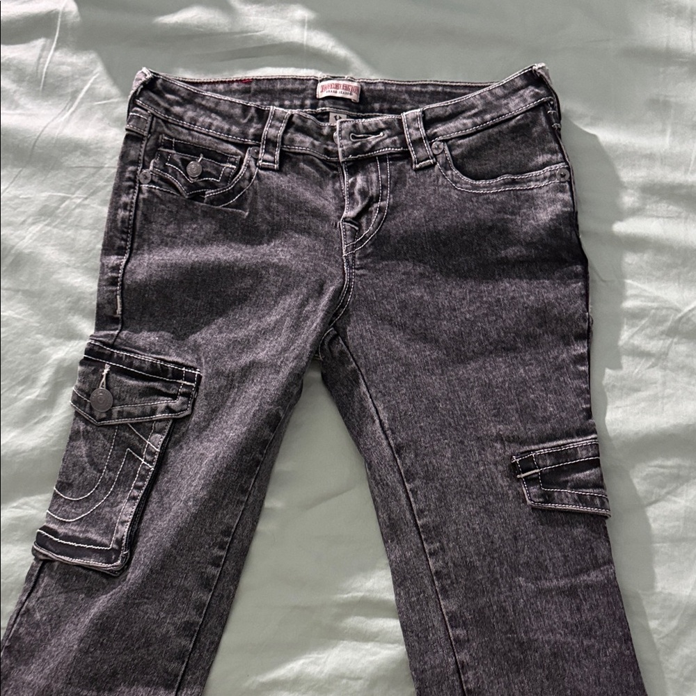 Vintage True Religion Black Cargo Jeans – Size 26 (Y2K)